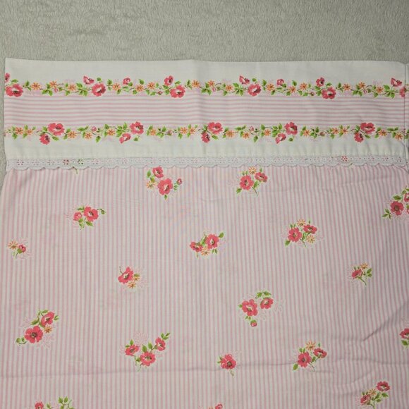 Vintage Cannon Monticello Floral Pillowcase Striped Pink White Cottagecore Lace - Picture 7 of 12